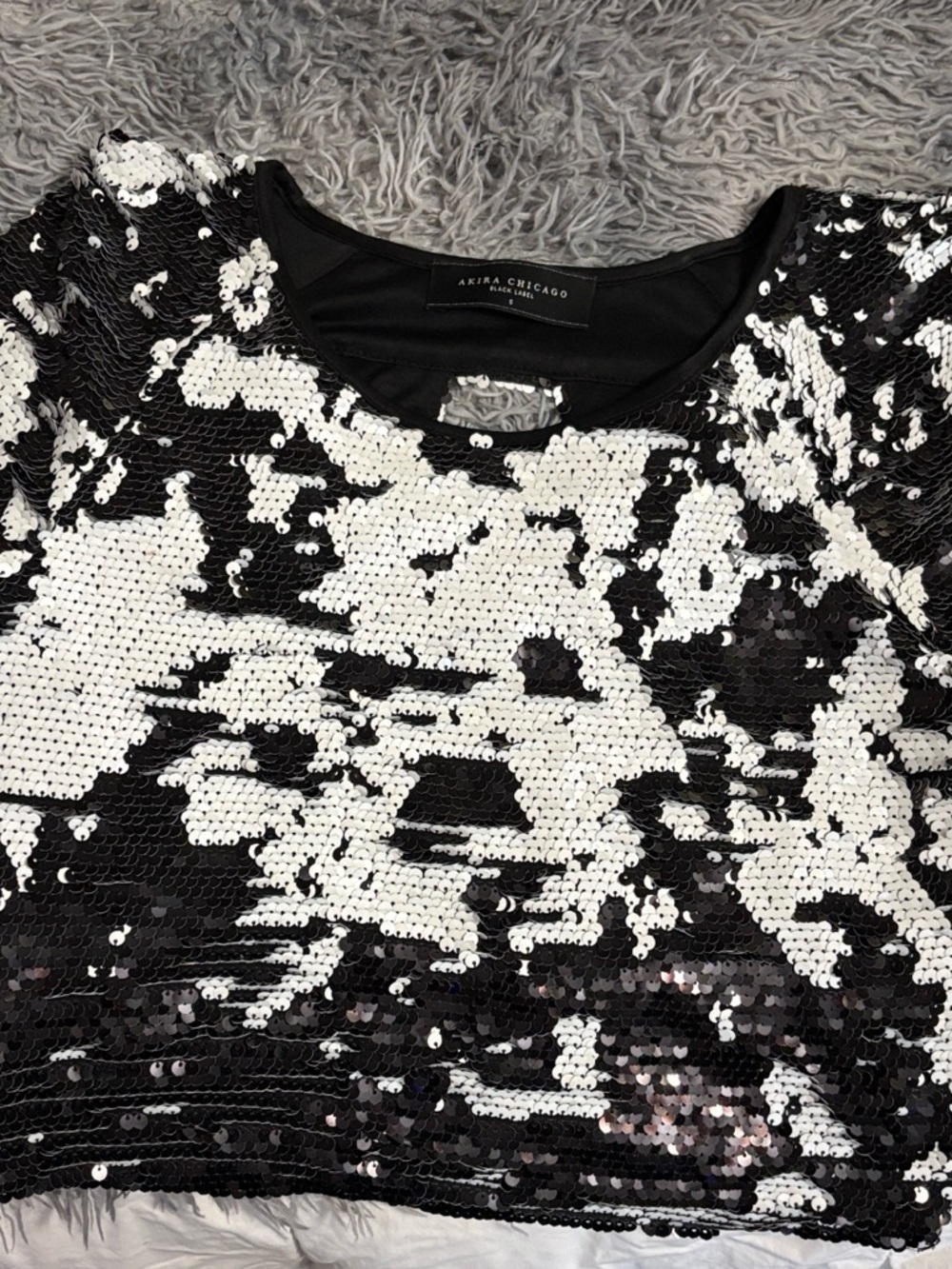 Akira Chicago Black & White Reverse Sequin Crop Top